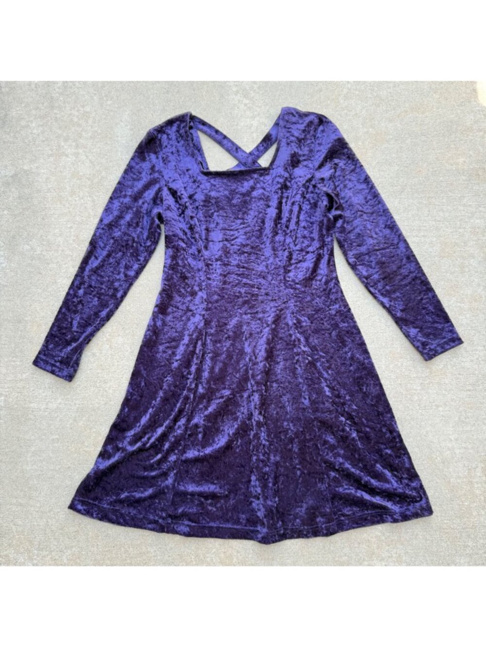 Vintage 90s Purple Crushed Velvet Skater Mini Dress - Picture 9 of 10